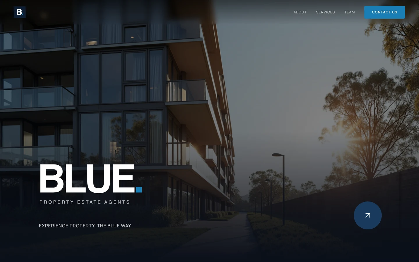 Blue. Property desktop website screenshot