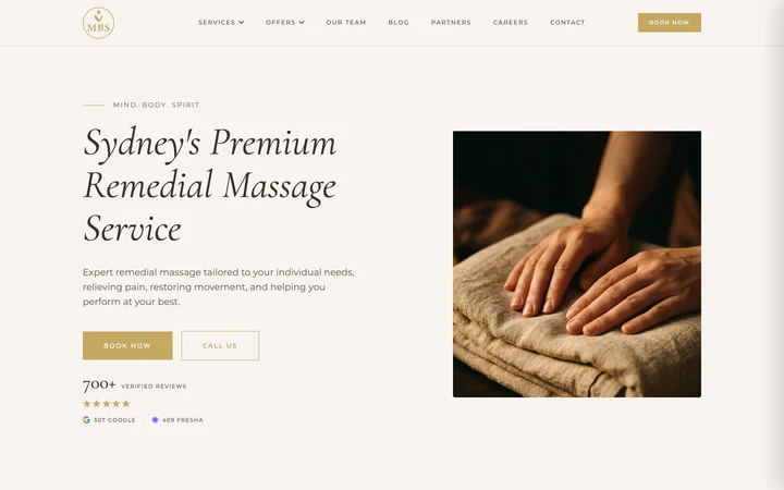 MBS Remedial Massage desktop website screenshot